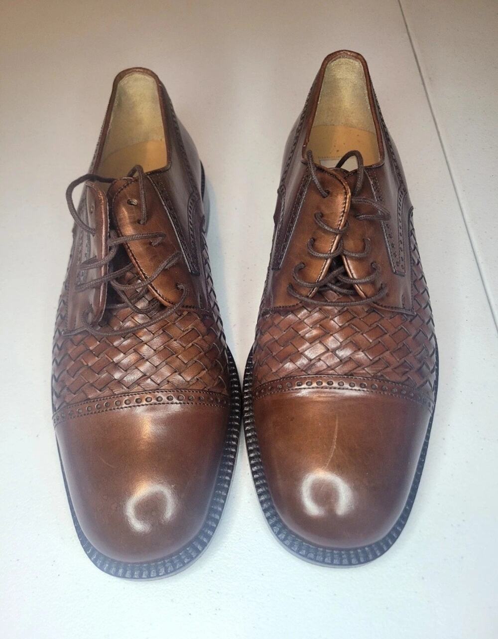 Mezlan Dress Shoes Men's 8M Valencia Woven Oxford Cap-Toe Lace Up Casual Brown